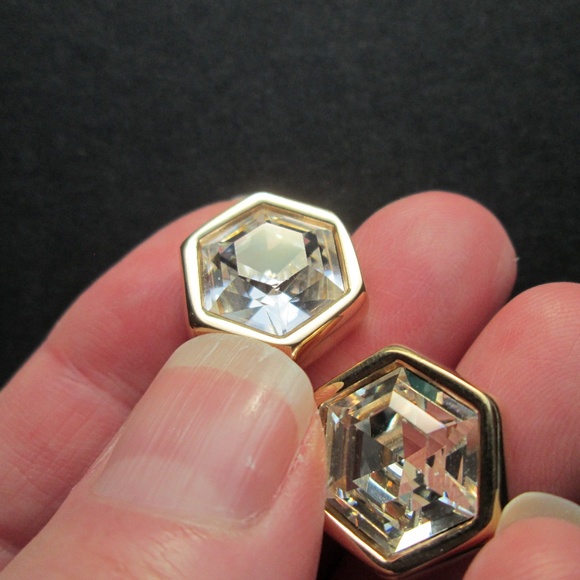 ✨Vintage SAL S.A.L. Swarovski America Limited Hexagonal Stud Earrings Crystal - Picture 14 of 14